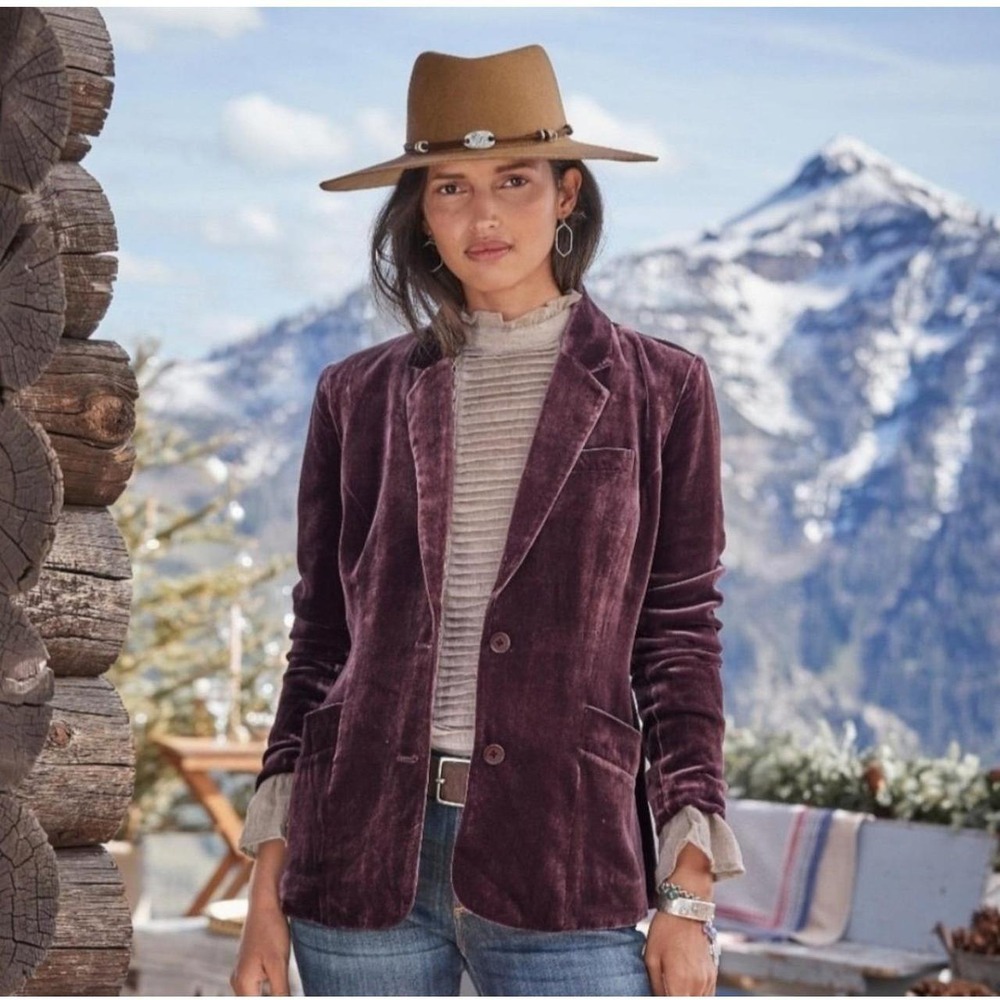 Womens Sundance Eclipse Purple 2 Button Soft Velvet Blazer Jacket